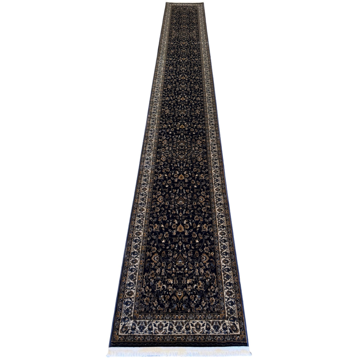 600 x 80 cm All Over Floral Persian Kashan Design – Navy Runner Rug