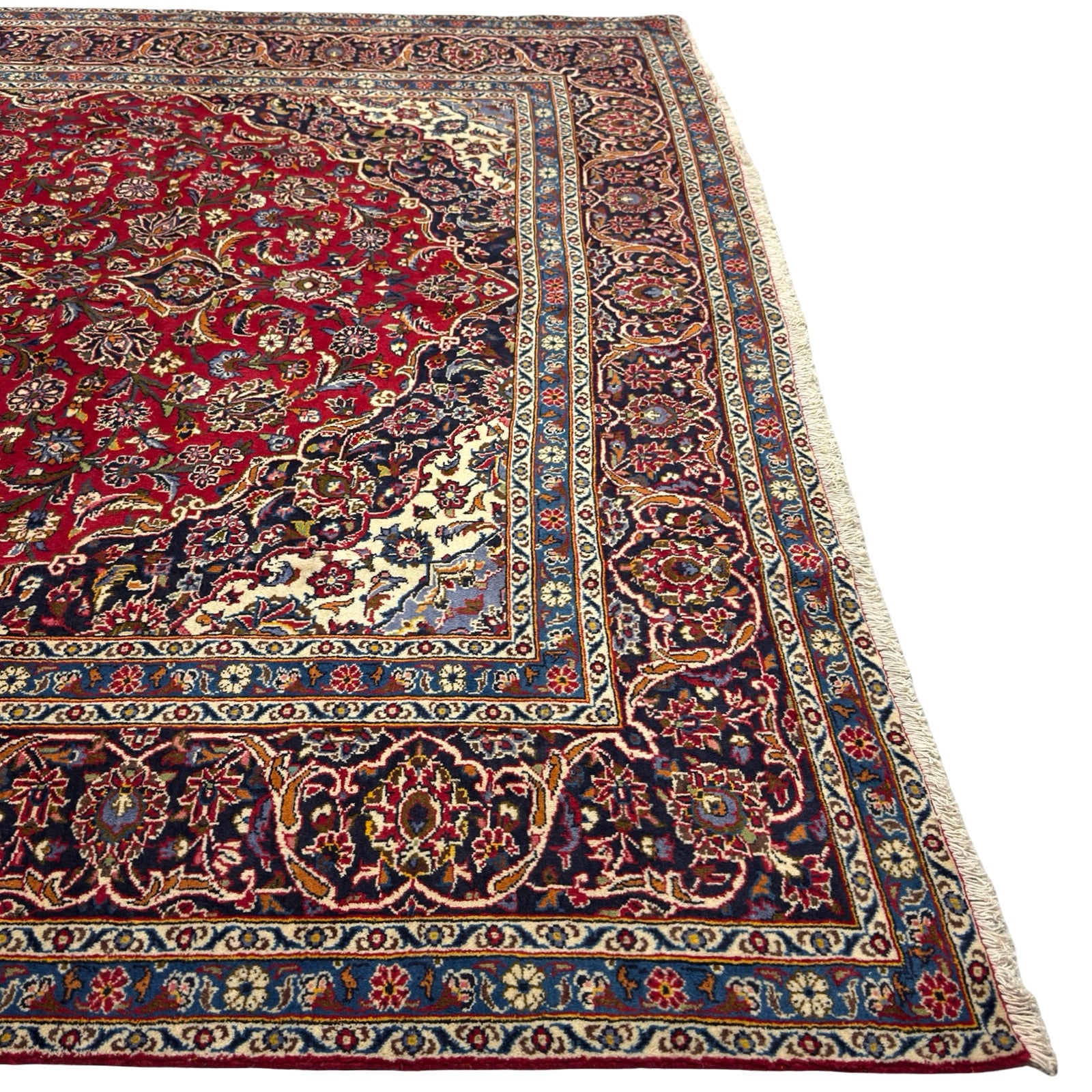 412 x 270 cm Hand-Knotted Persian Kashan Wool Rug
