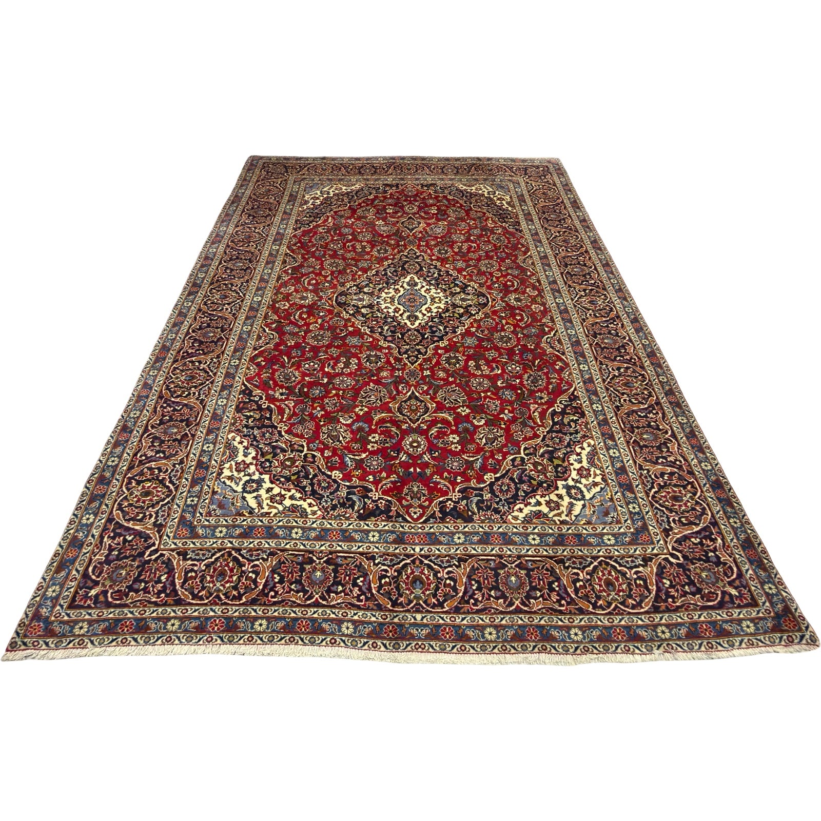 412 x 270 cm Hand-Knotted Persian Kashan Wool Rug