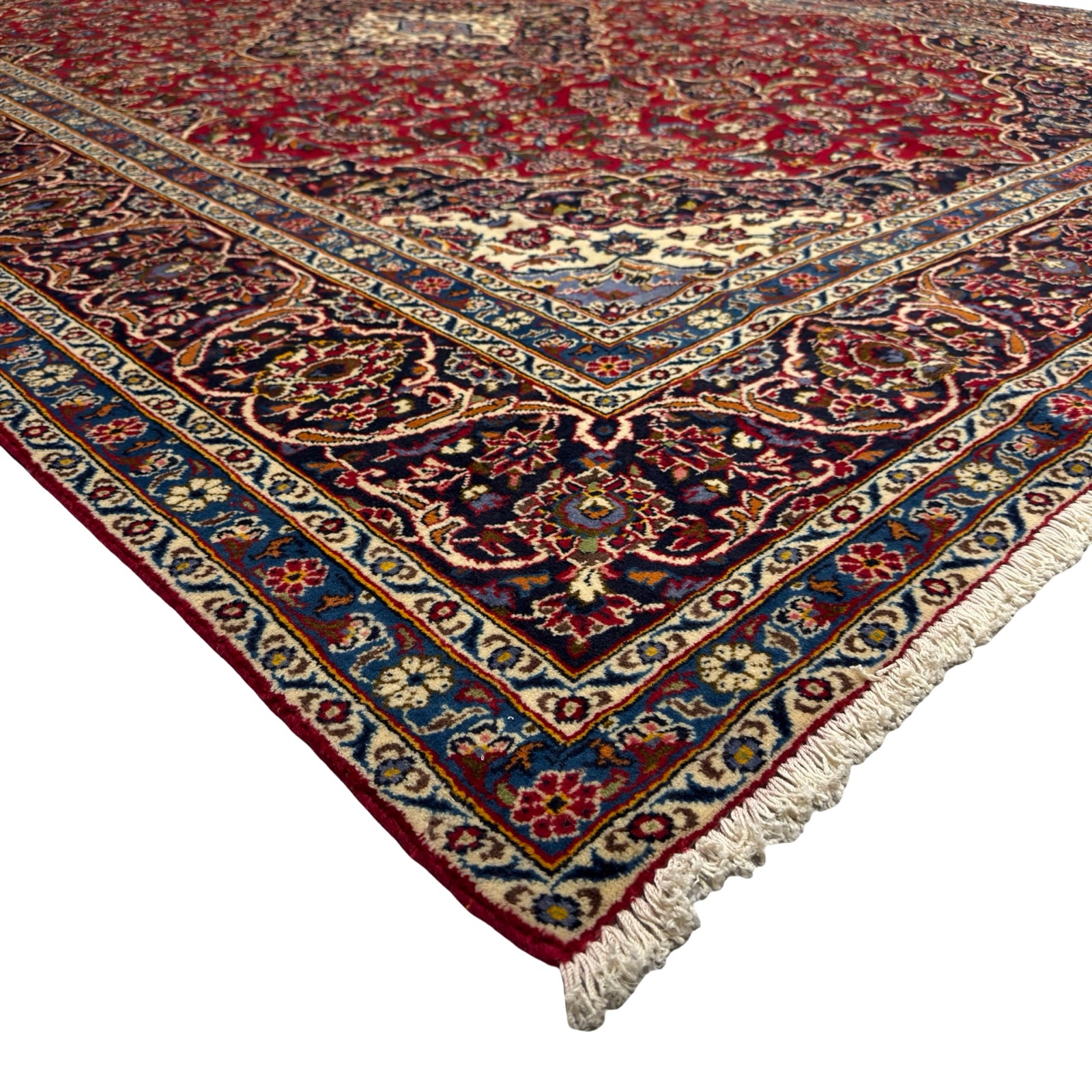 412 x 270 cm Hand-Knotted Persian Kashan Wool Rug