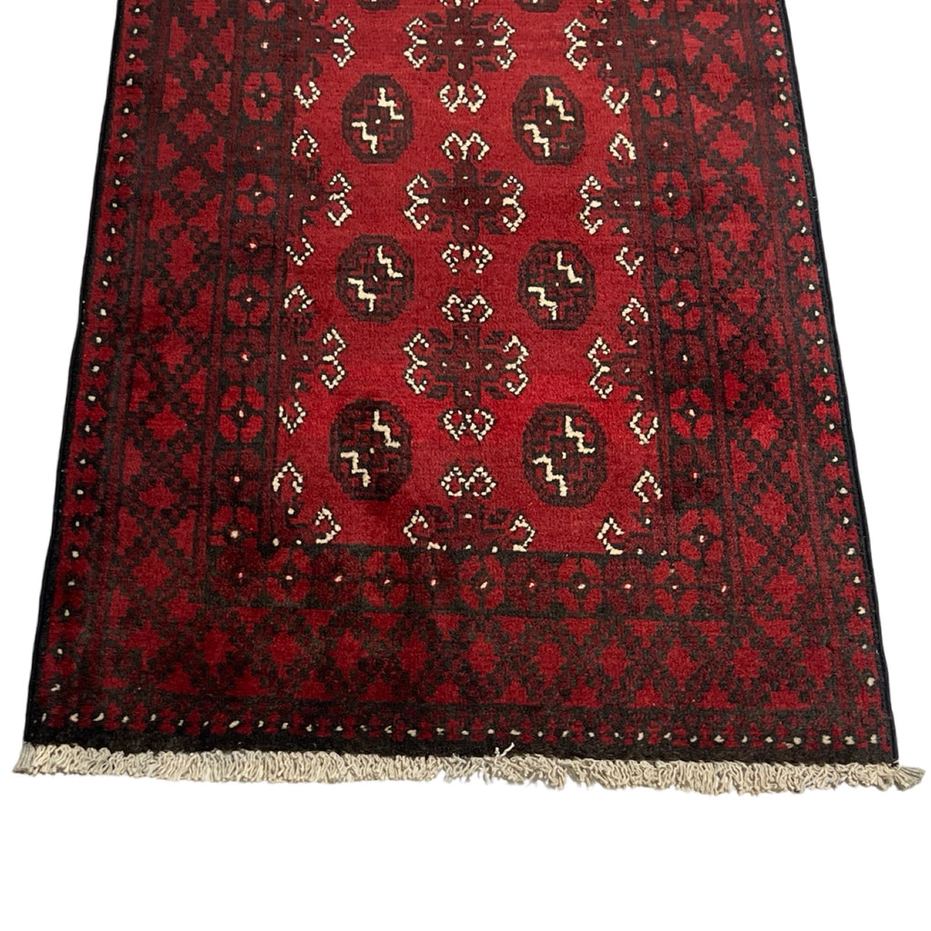 285 x 75 cm Hand Knotted Red Afghan Akche Runner Rug