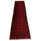 292 x 78 cm Hand Knotted Red Afghan Akche Wool Runner Rug