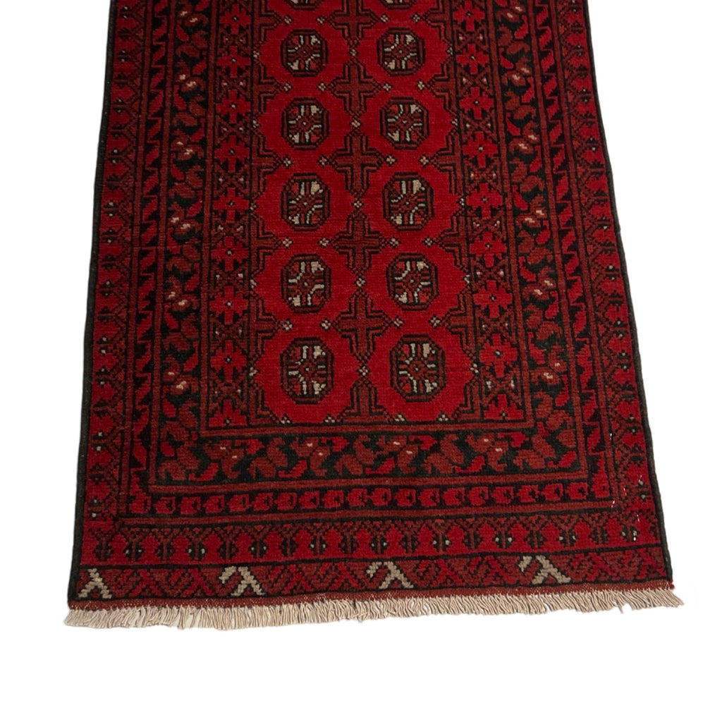 292 x 78 cm Hand Knotted Red Afghan Akche Wool Runner Rug