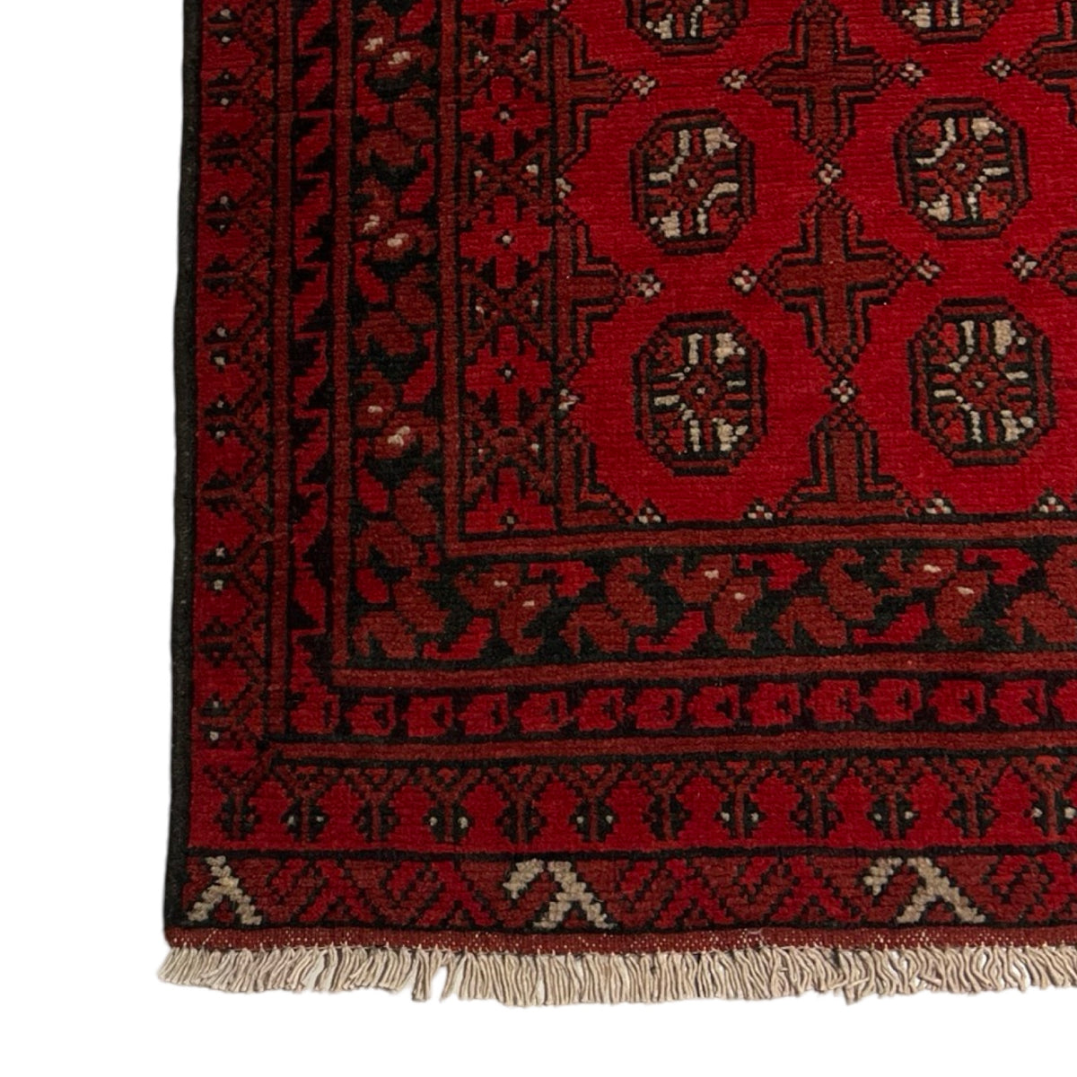 292 x 78 cm Hand Knotted Red Afghan Akche Wool Runner Rug