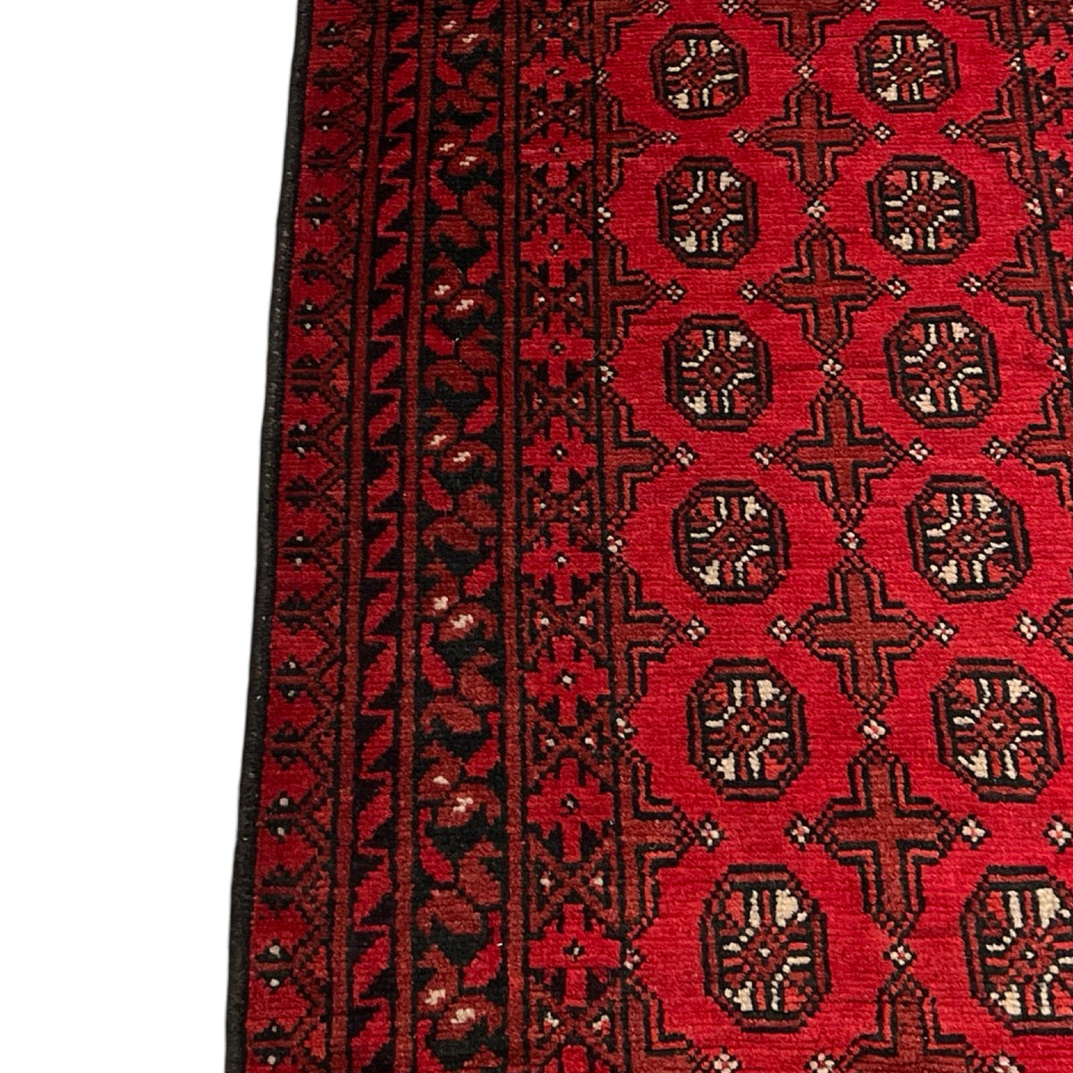 292 x 78 cm Hand Knotted Red Afghan Akche Wool Runner Rug