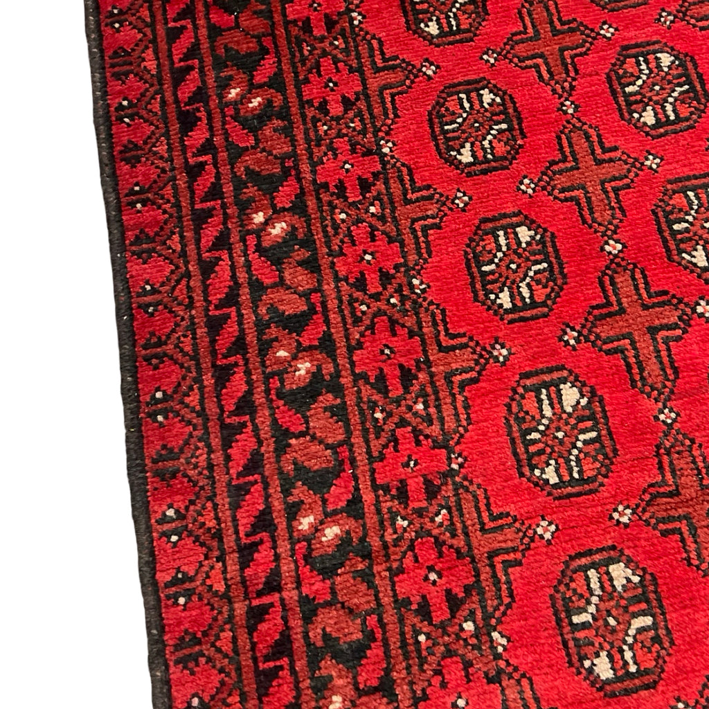292 x 78 cm Hand Knotted Red Afghan Akche Wool Runner Rug