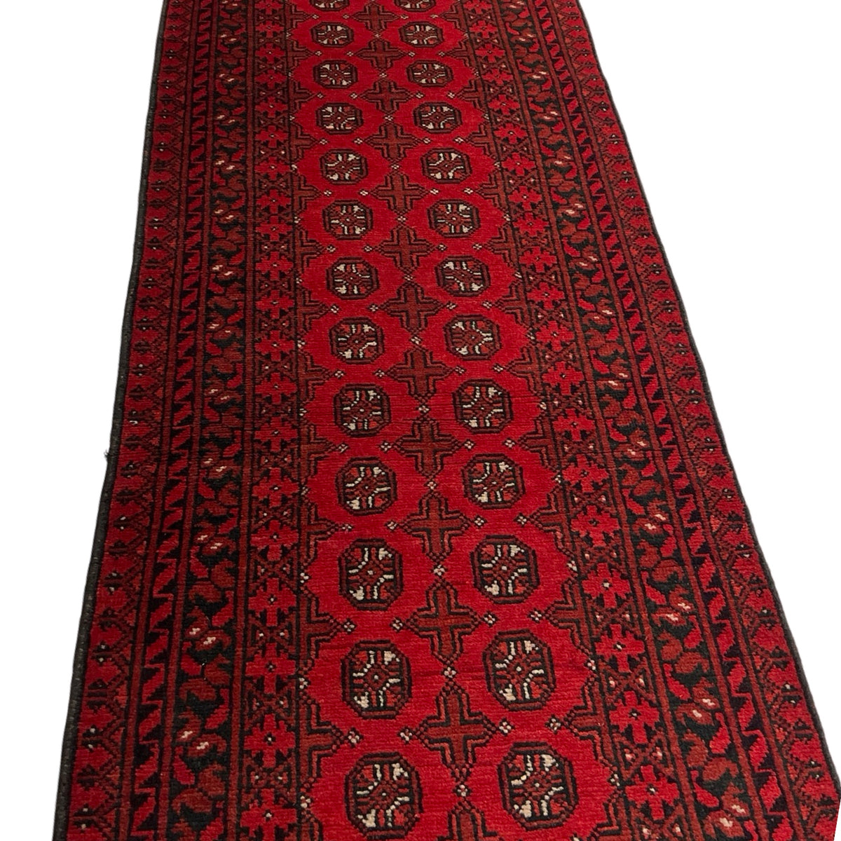 292 x 78 cm Hand Knotted Red Afghan Akche Wool Runner Rug