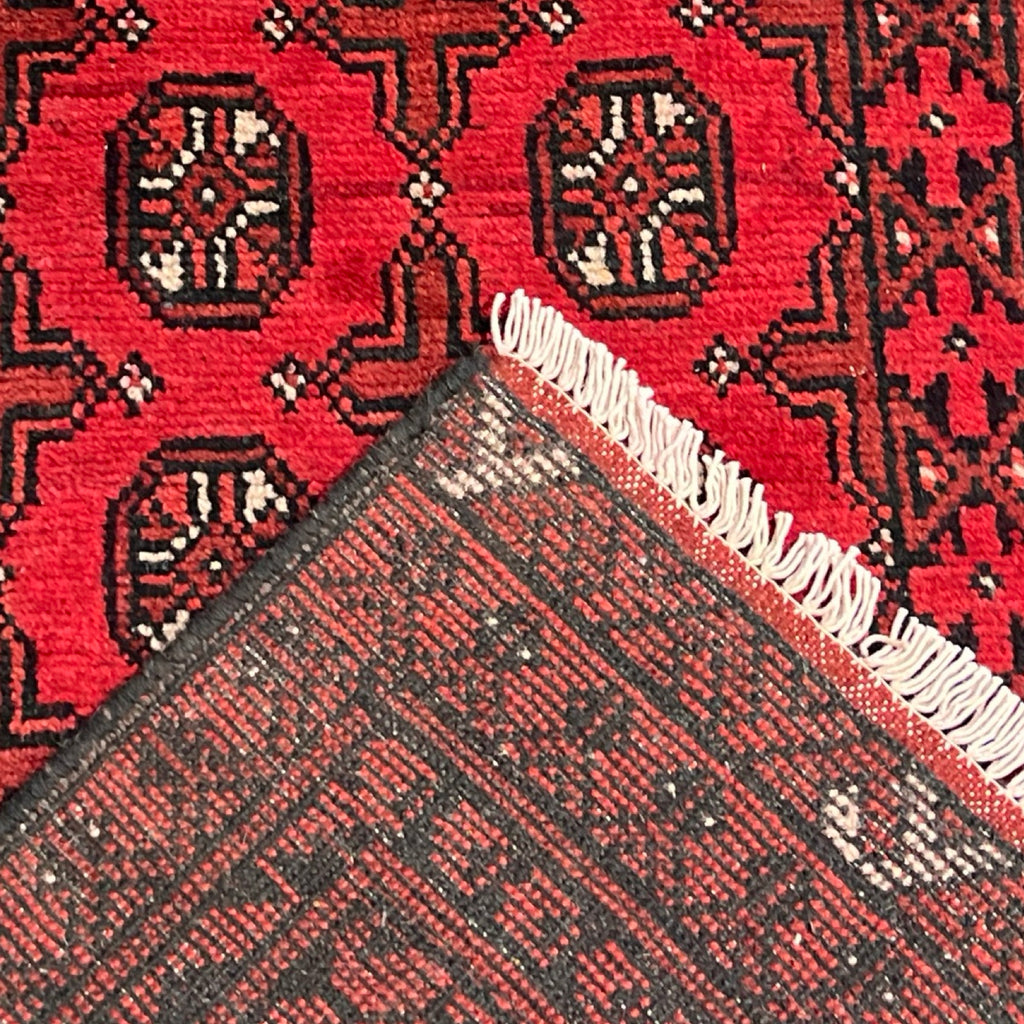 292 x 78 cm Hand Knotted Red Afghan Akche Wool Runner Rug