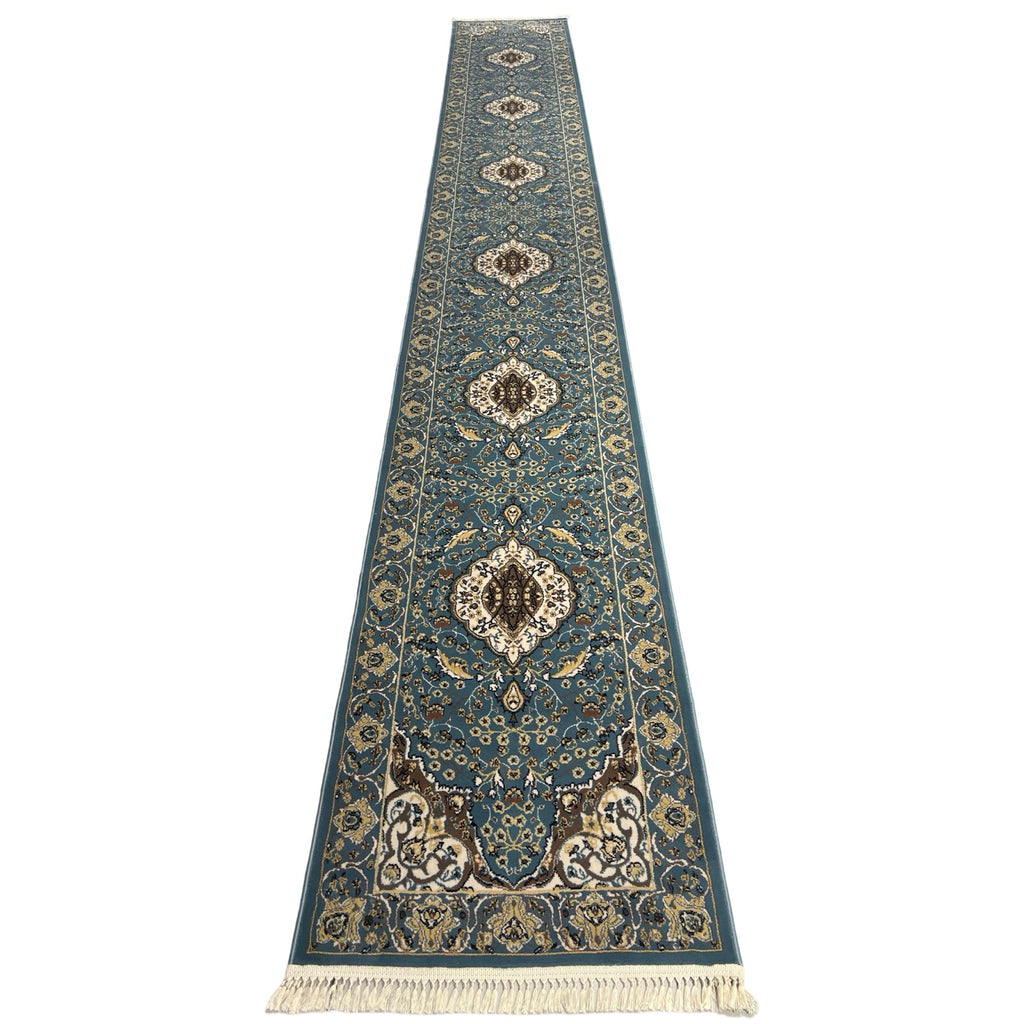600 x 80 cm Persian Design Machine Made Blue Runner Rug