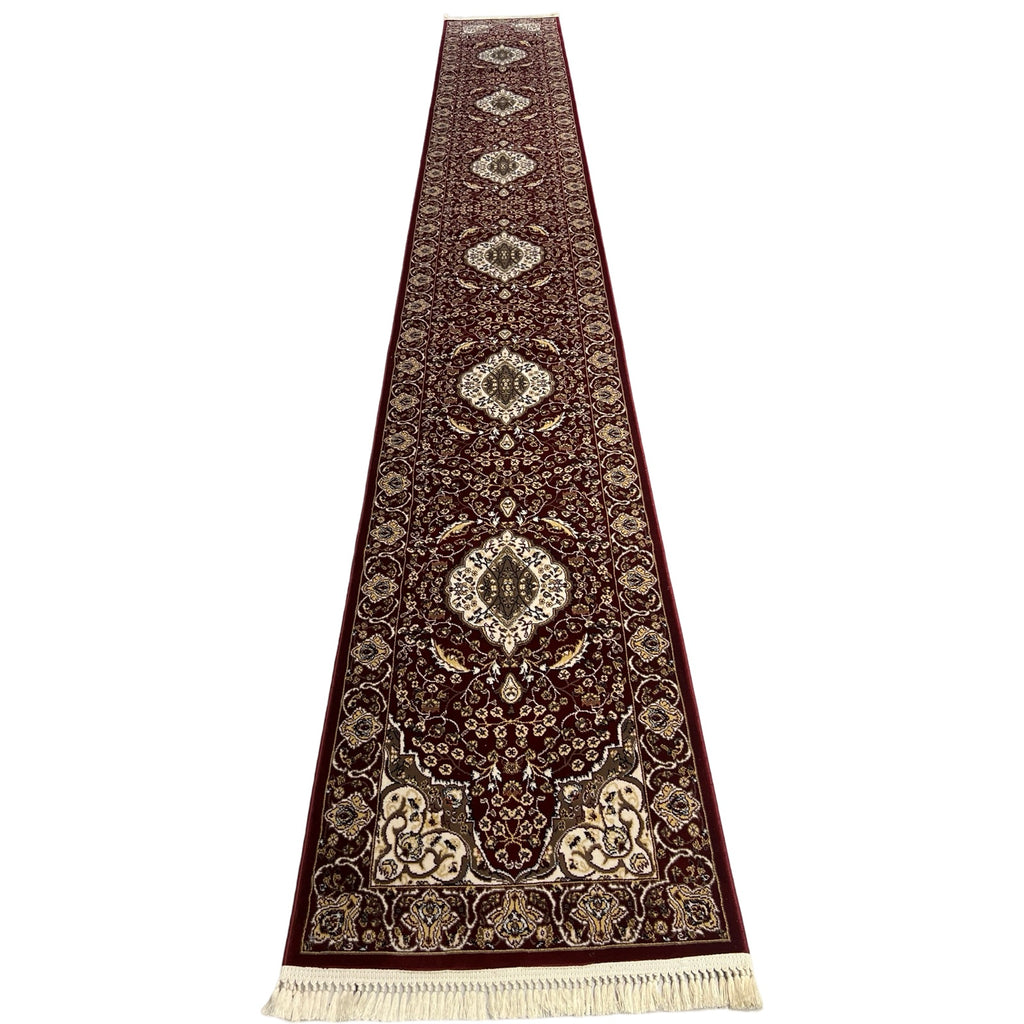 600 x 80cm Persian Mashad Machine Made, Red Runner Rug