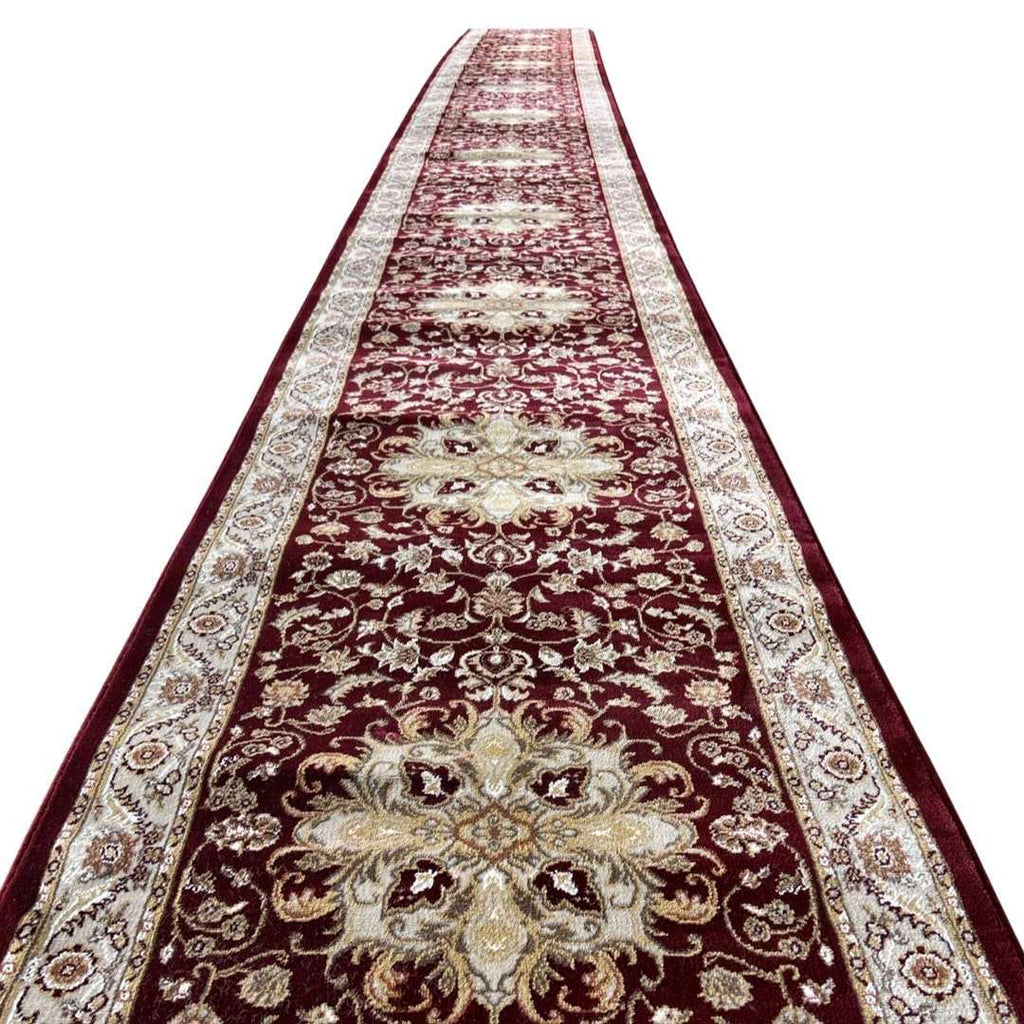 1000 x 80 cm Persian Mashad Design Maroon Runner Rug