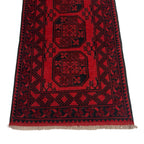 284 x 80 cm Hand Knotted Red Afghan Elephant Feet Design Akche Wool Runner Rug