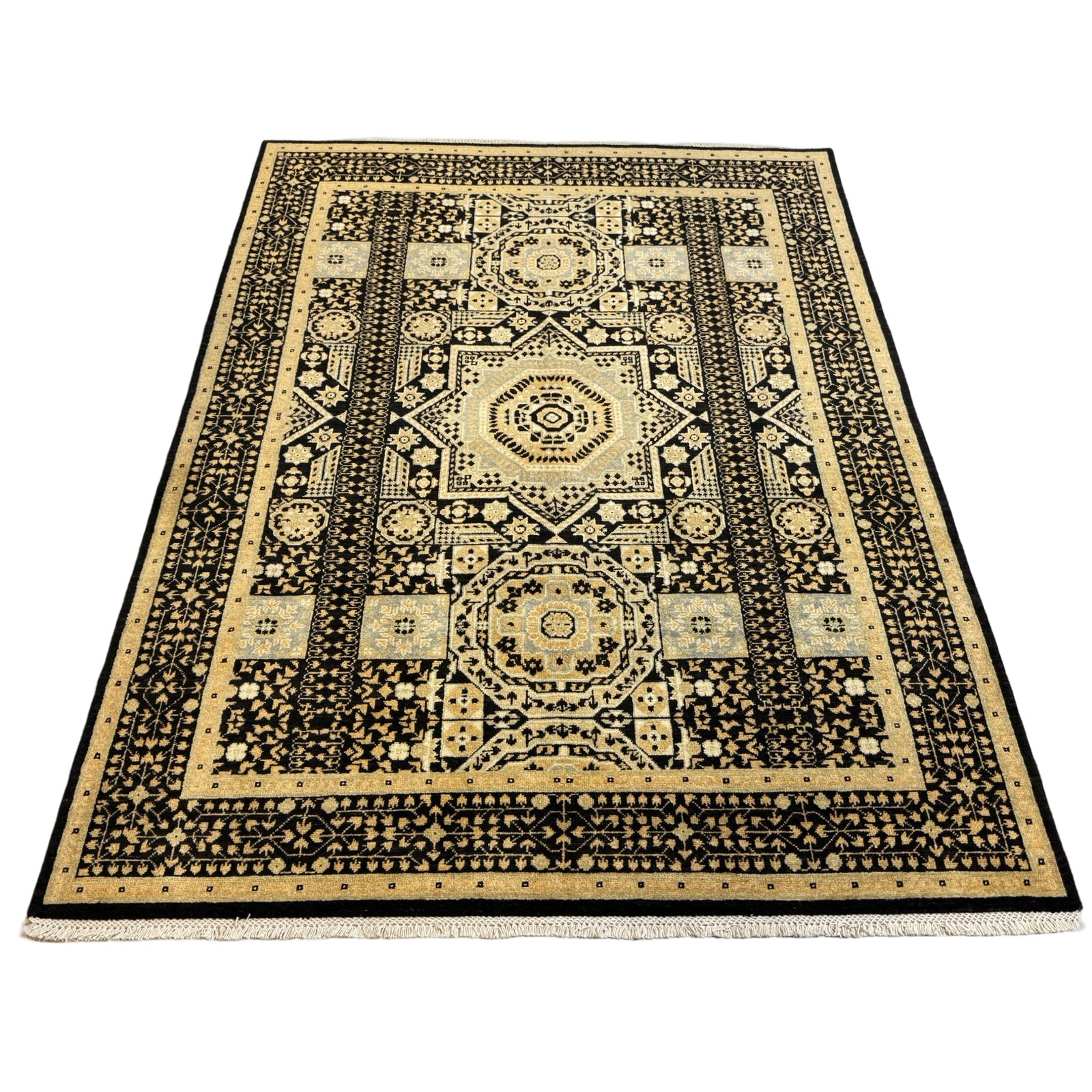 237 x 175 cm Afghan Chobi Mamluk Hand-Knotted Wool Rug