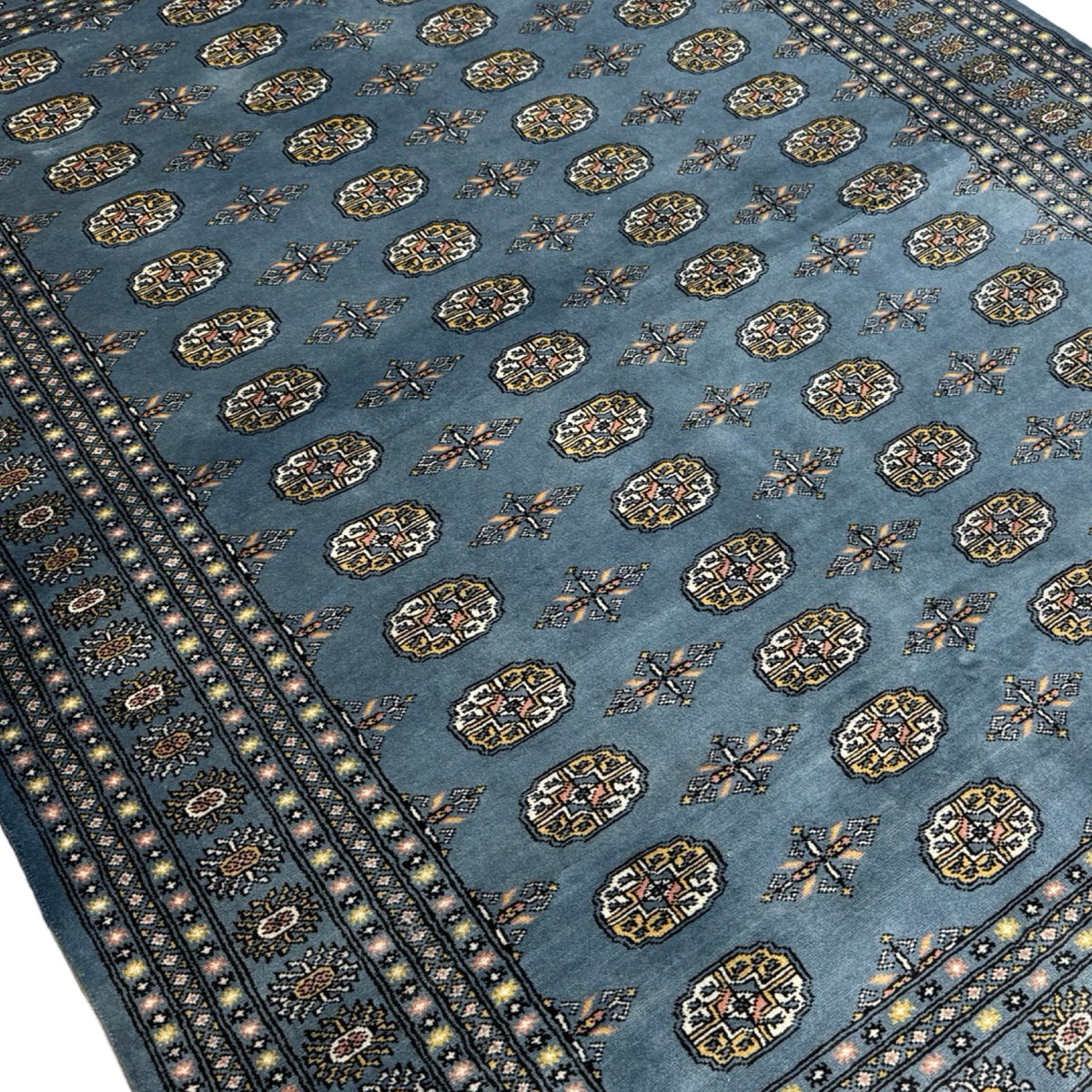 297 x 201 cm Hand Knotted Karachi Bokhara – Blue Rug