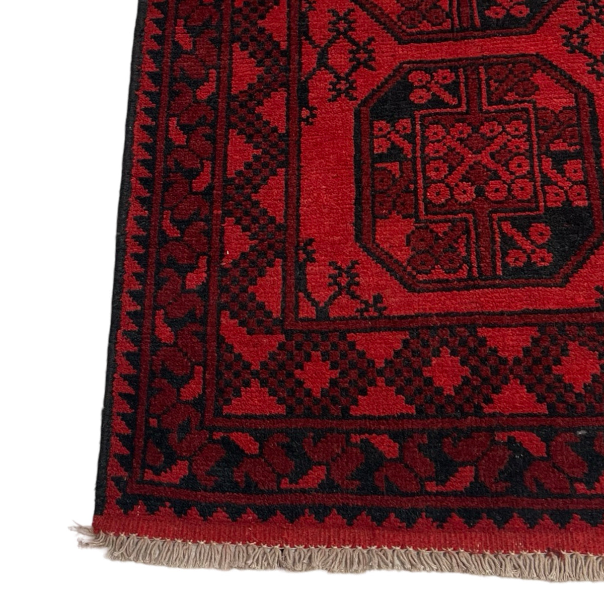 284 x 80 cm Hand Knotted Red Afghan Elephant Feet Design Akche Wool Runner Rug