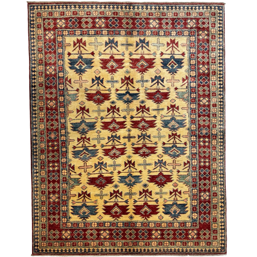 239 x 186 cm Hand Knotted Afghan Kazak Wool Rug