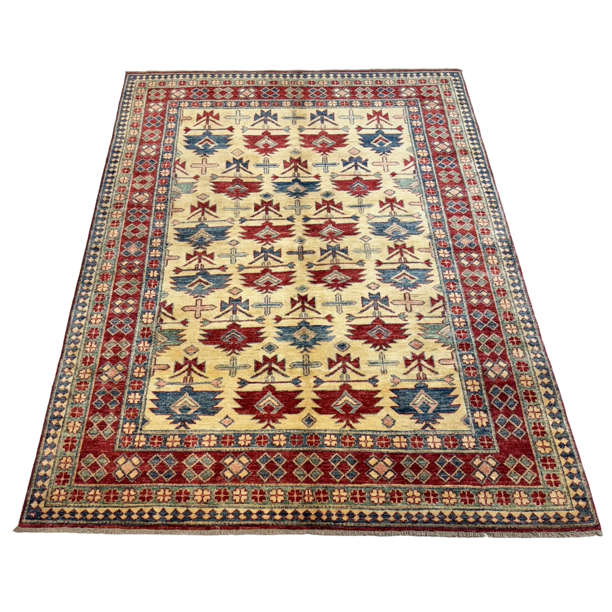 239 x 186 cm Hand Knotted Afghan Kazak Wool Rug