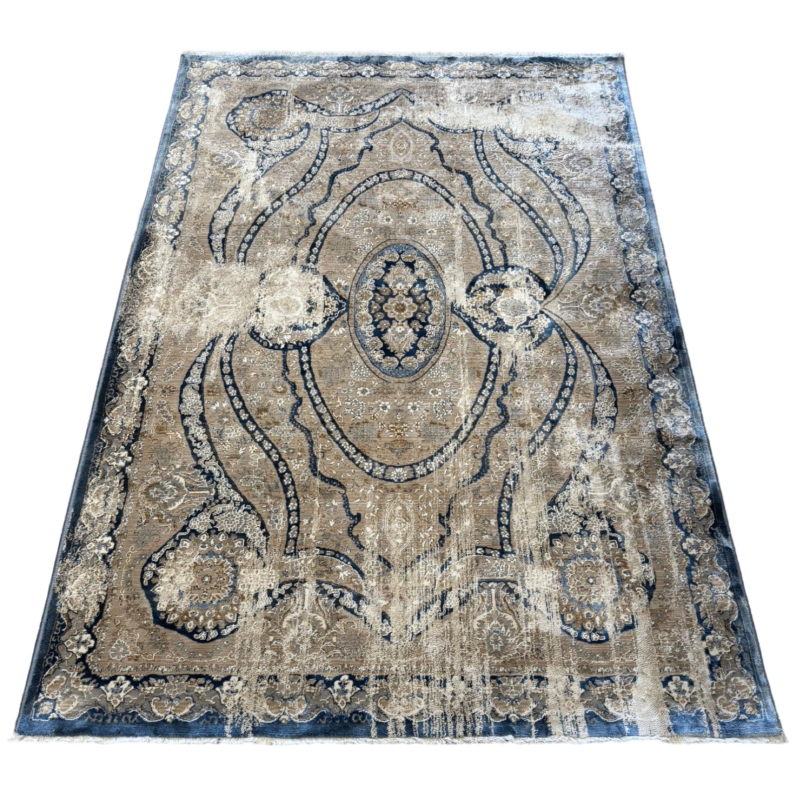 230 x 160 cm Persian Machine-Made Beige & Blue, Rug
