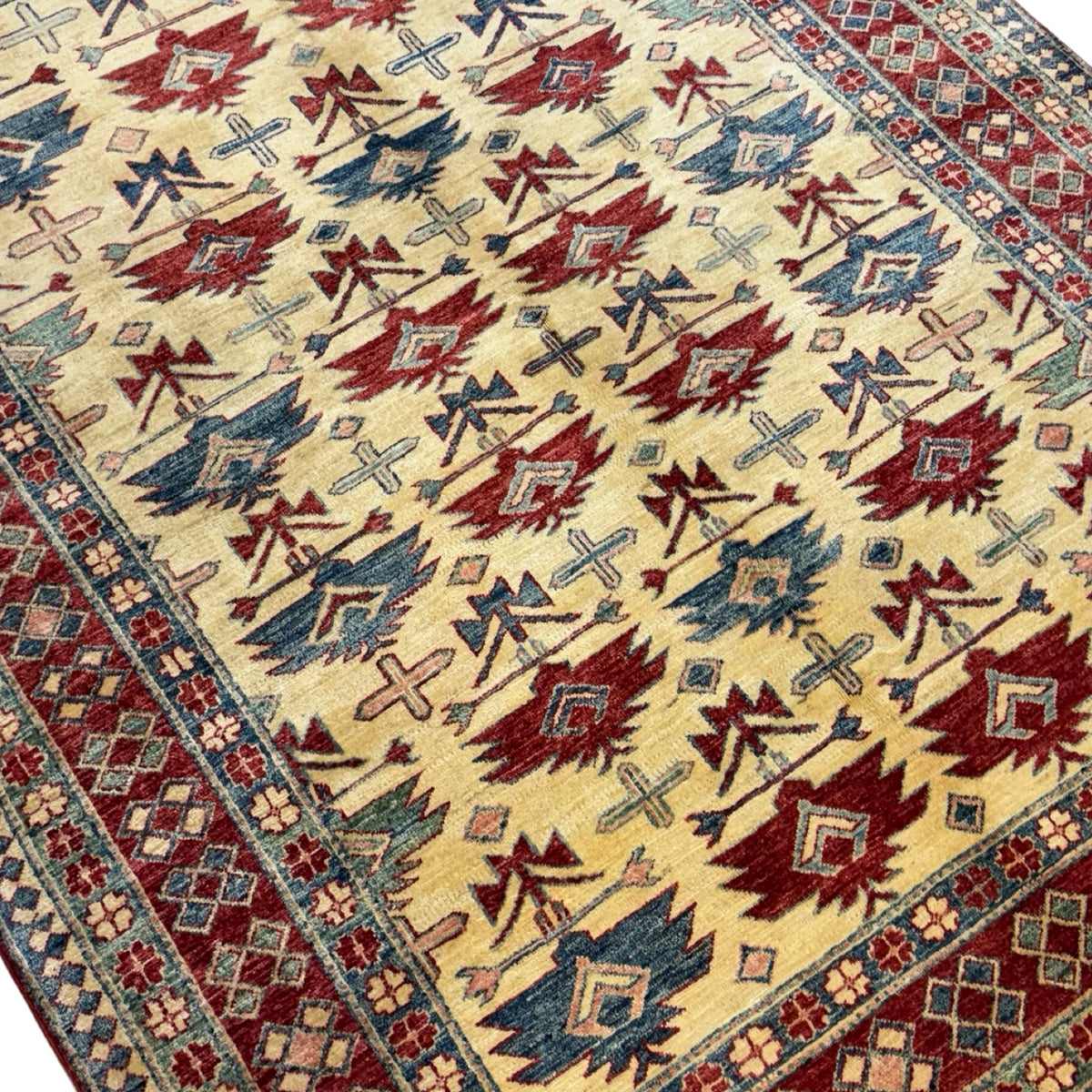 239 x 186 cm Hand Knotted Afghan Kazak Wool Rug