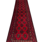 285 x 75 cm Hand Knotted Red Afghan Akche Wool Runner Rug