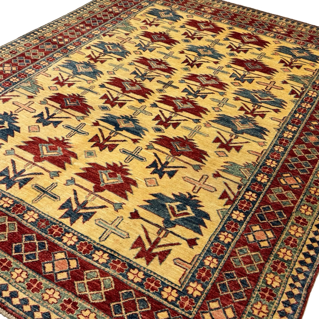 239 x 186 cm Hand Knotted Afghan Kazak Wool Rug
