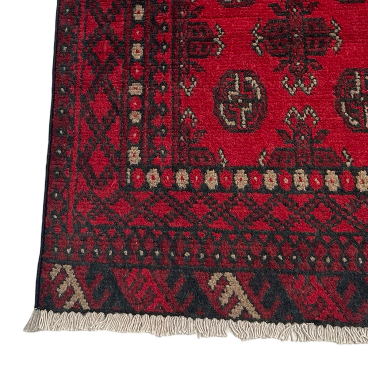 285 x 75 cm Hand Knotted Red Afghan Akche Wool Runner Rug