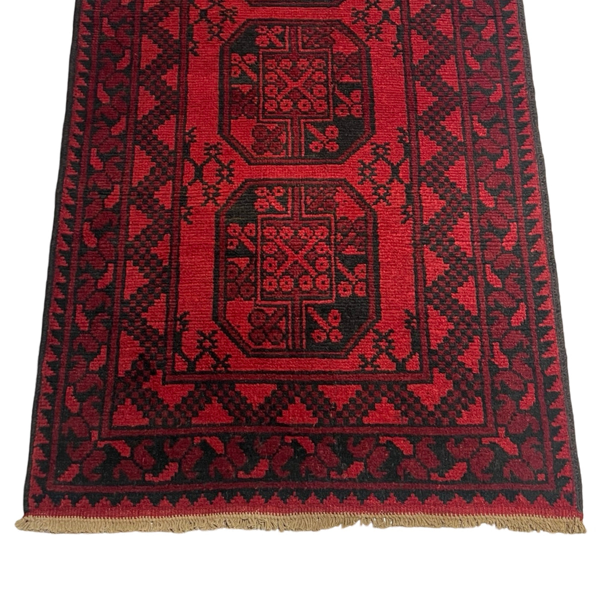 300 x 80 cm Hand Knotted Red Afghan Elephant Feet Design Akche Runner Rug