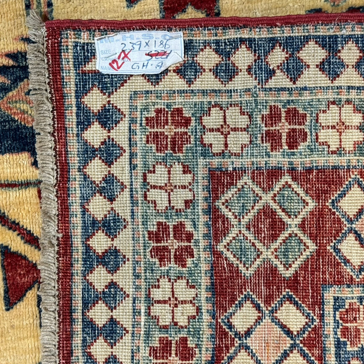 239 x 186 cm Hand Knotted Afghan Kazak Wool Rug