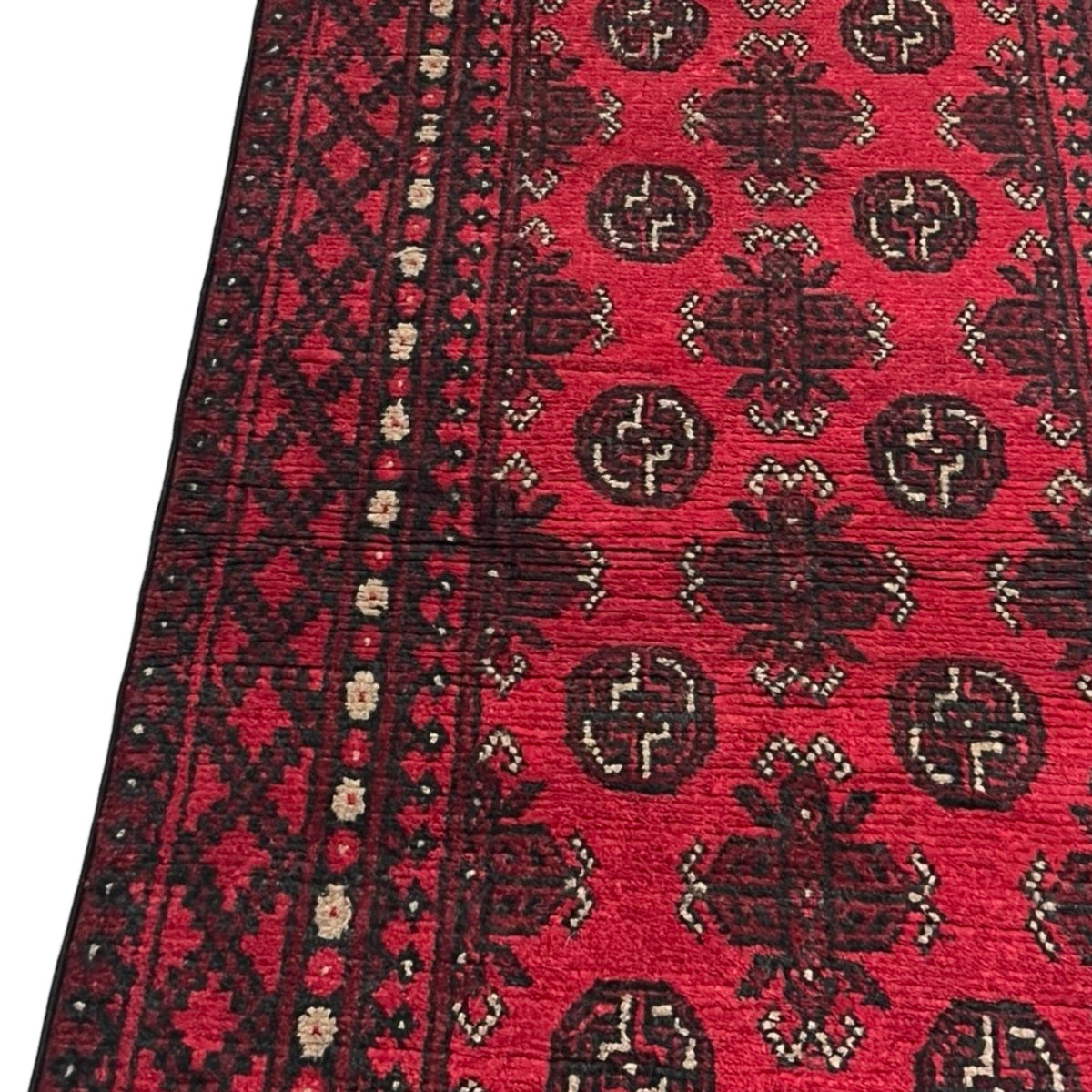 285 x 75 cm Hand Knotted Red Afghan Akche Wool Runner Rug