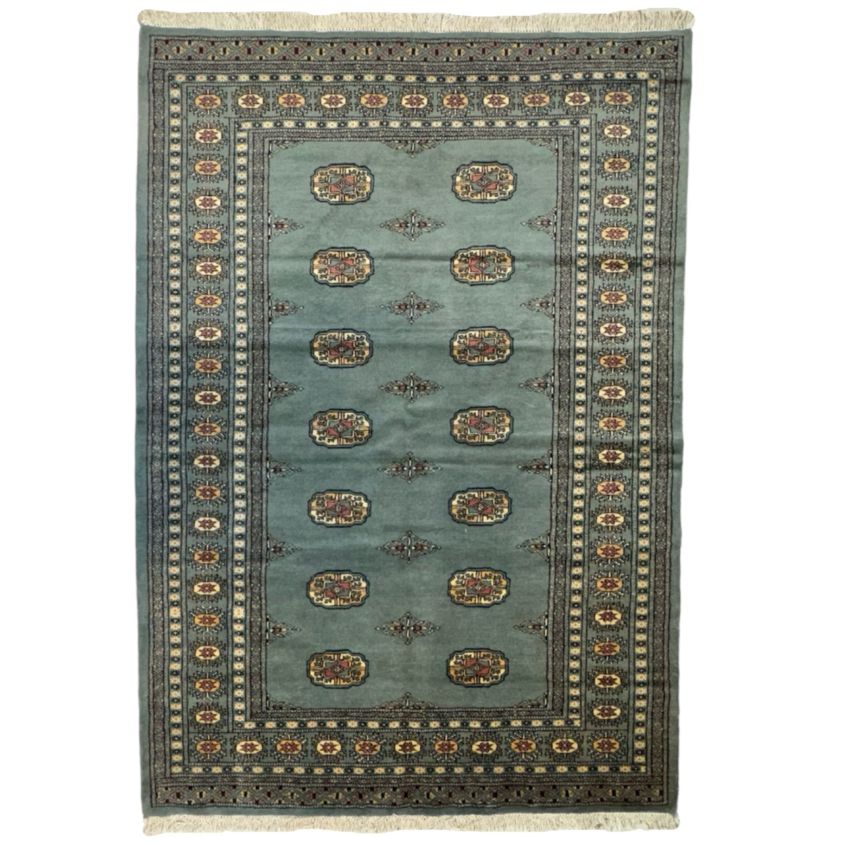 203 x 143 cm Hand-Knotted Karachi Bokhara – Blue Rug