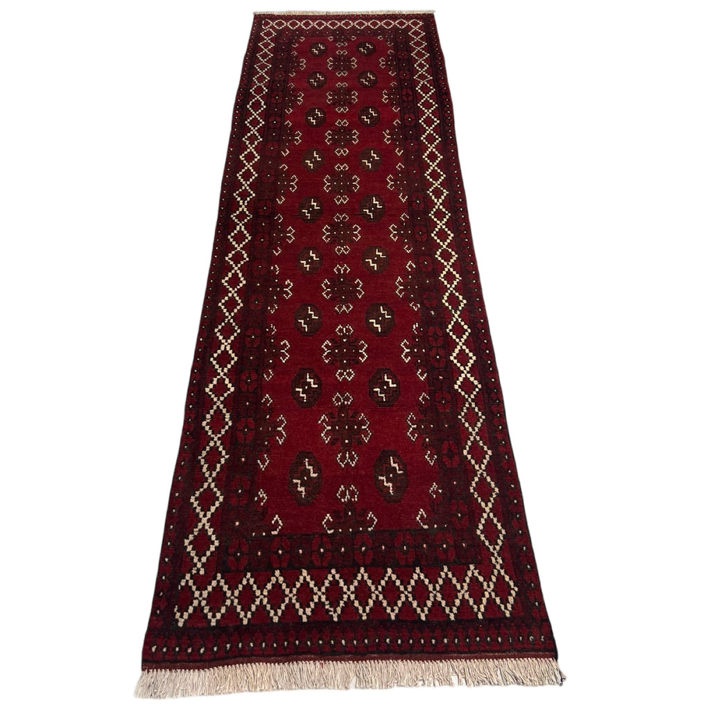 278 x 77 cm Hand Knotted Afghan Akche Wool Runner Rug