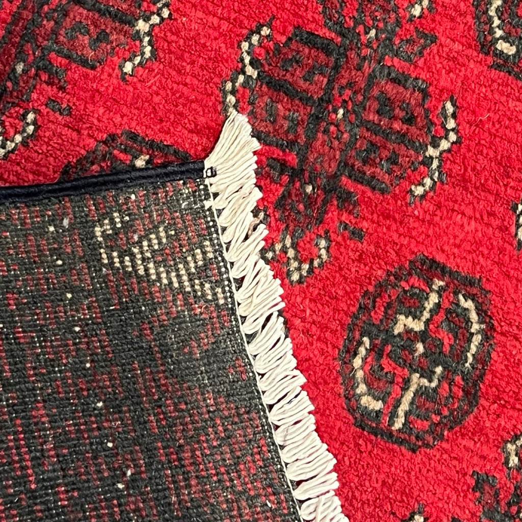 285 x 75 cm Hand Knotted Red Afghan Akche Wool Runner Rug