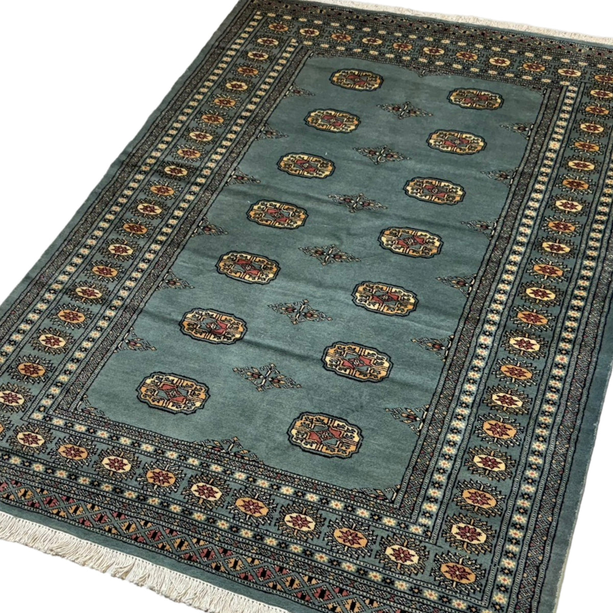 203 x 143 cm Hand-Knotted Karachi Bokhara – Blue Rug