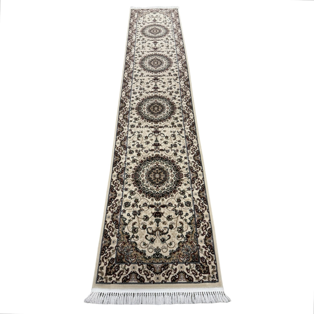 400 x 80cm Beige Persian Mashad Design Runner Rug