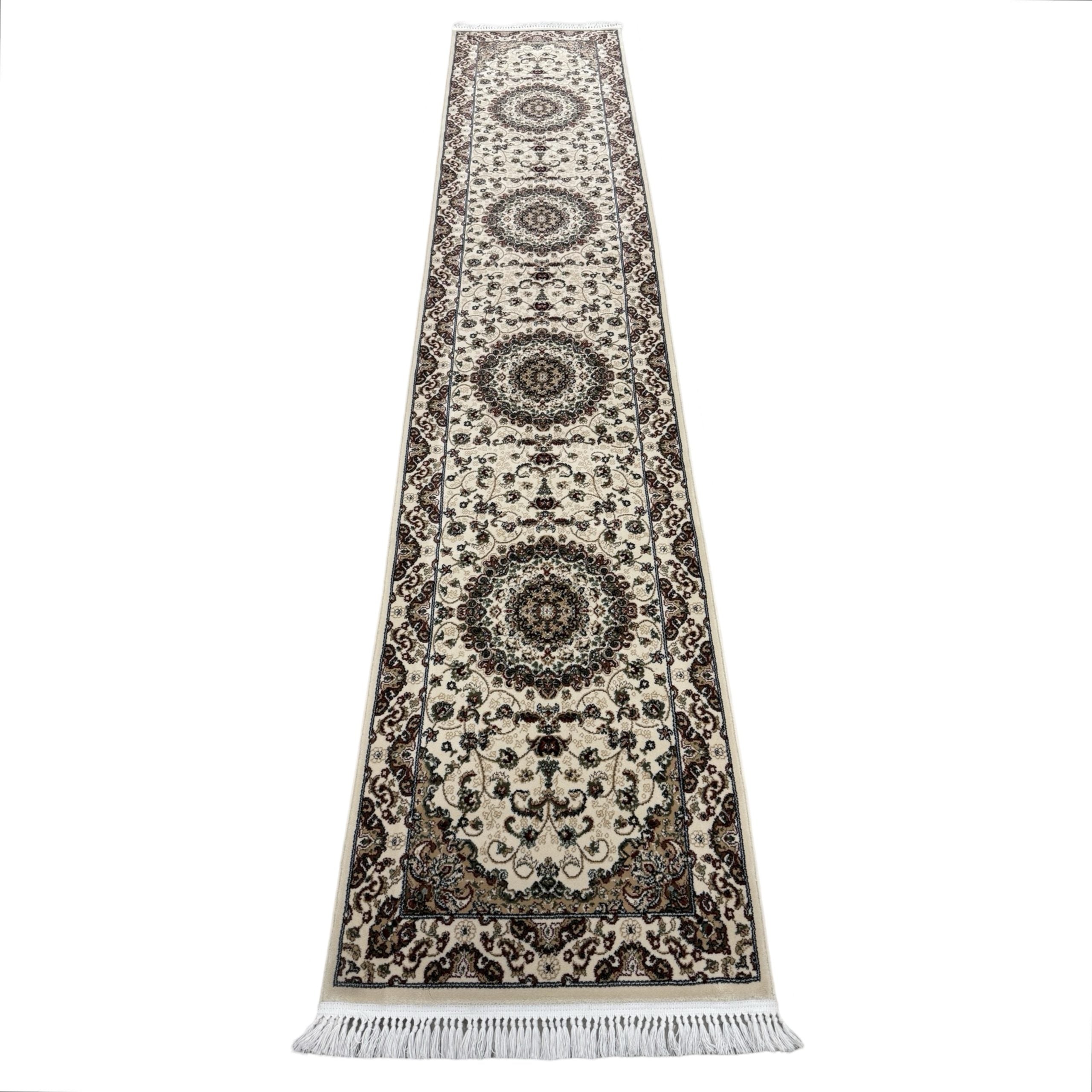 400 x 80cm Beige Persian Mashad Design Runner Rug