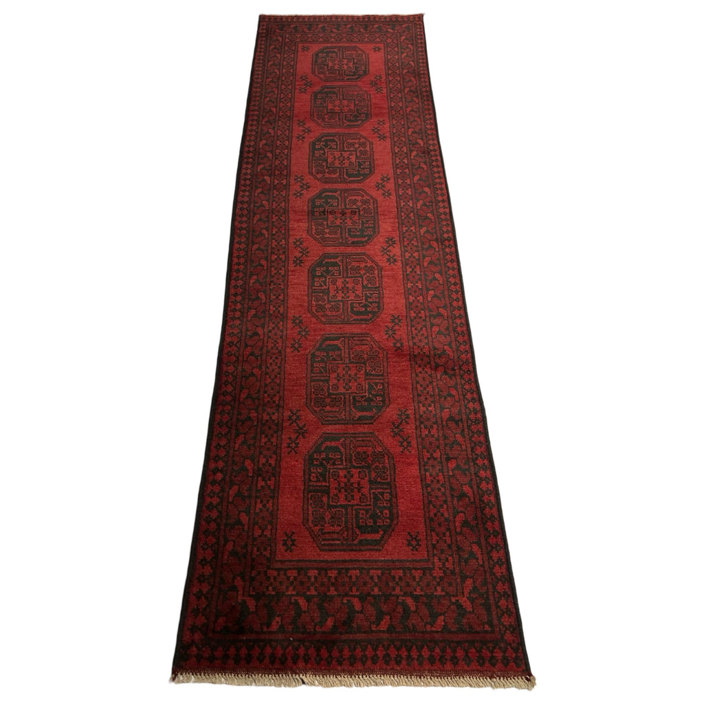 290 x 80 cm Hand Knotted Color Afghan Akche Wool Runner Rug