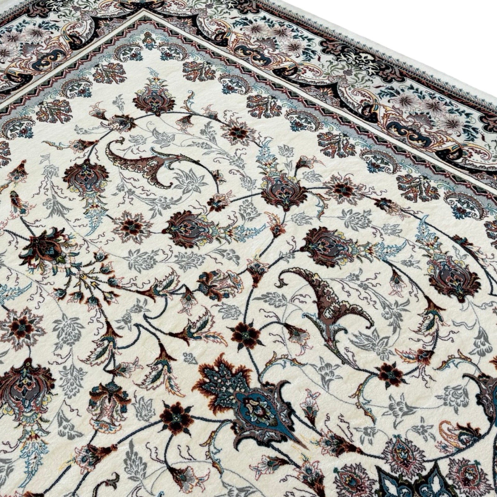 350 x 250 cm Persian Tabriz White Rug Polyester