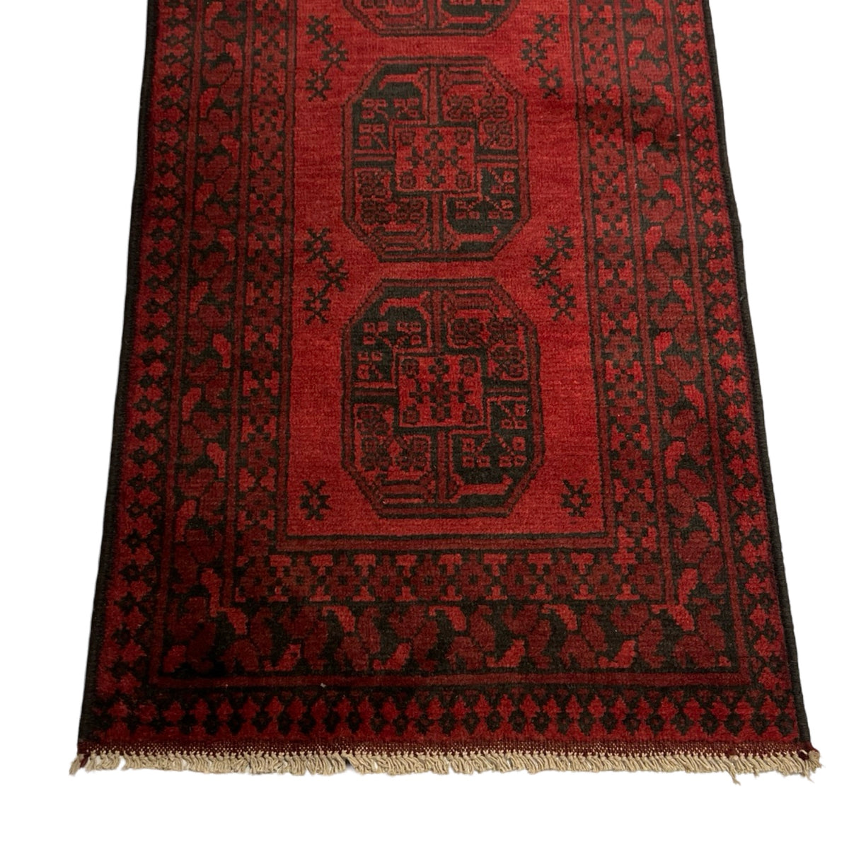 290 x 80 cm Hand Knotted Color Afghan Akche Wool Runner Rug