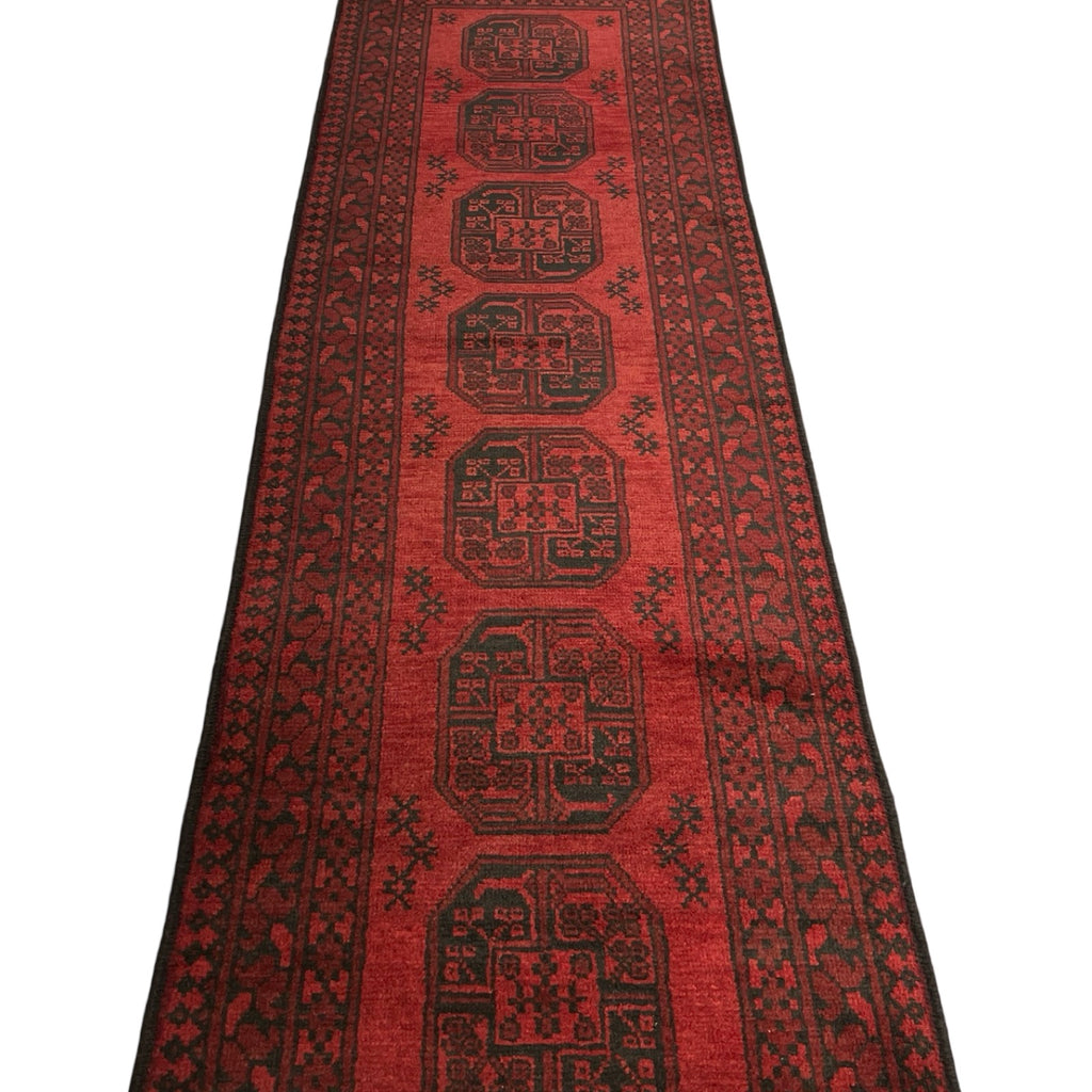 290 x 80 cm Hand Knotted Color Afghan Akche Wool Runner Rug