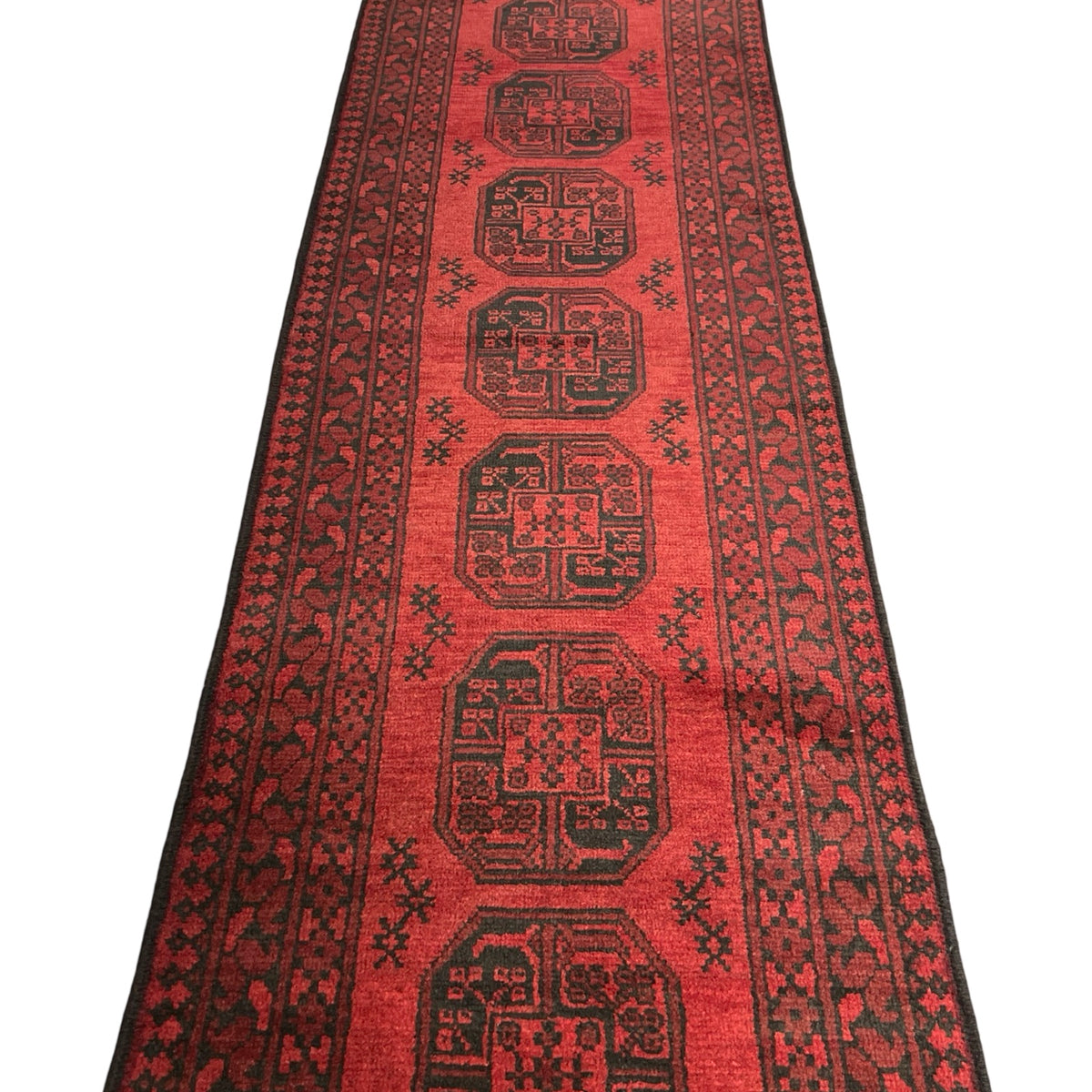 290 x 80 cm Hand Knotted Color Afghan Akche Wool Runner Rug