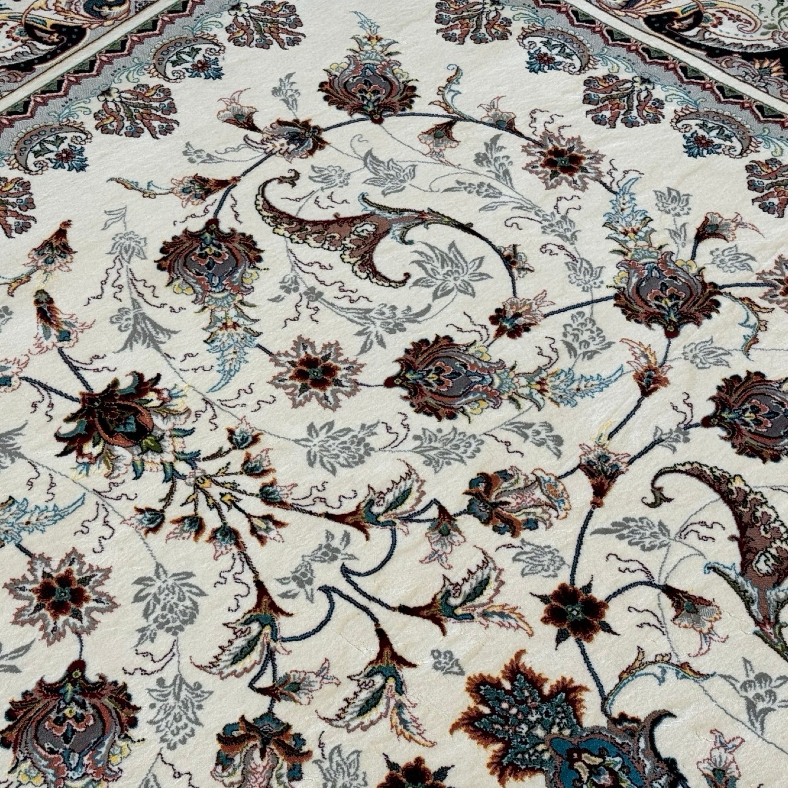 350 x 250 cm Persian Tabriz White Rug Polyester