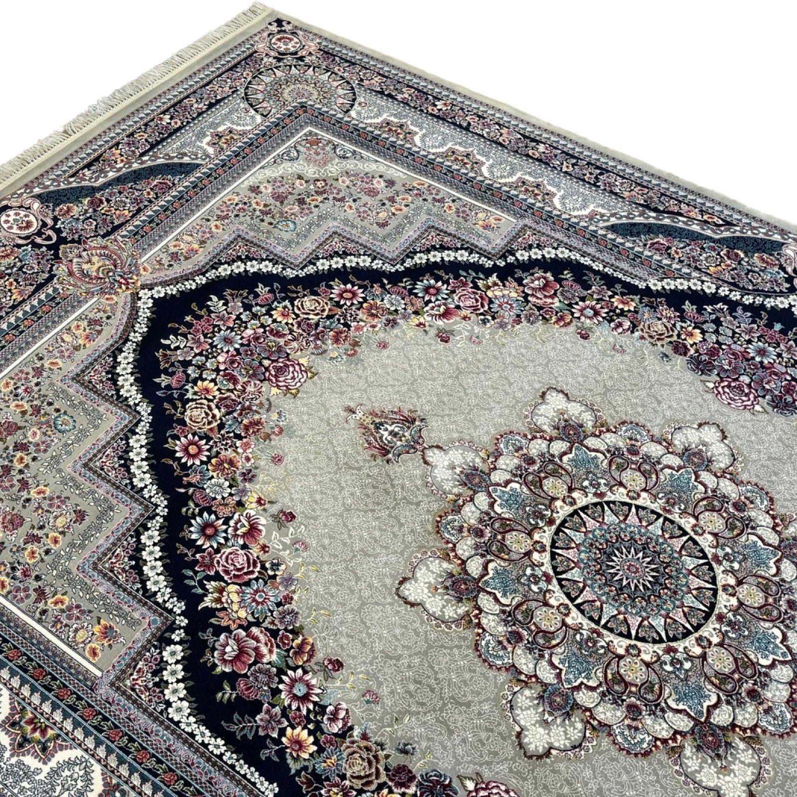 400 x 300 cm Persian Machine-Made Floral Mashad, Grey Rug