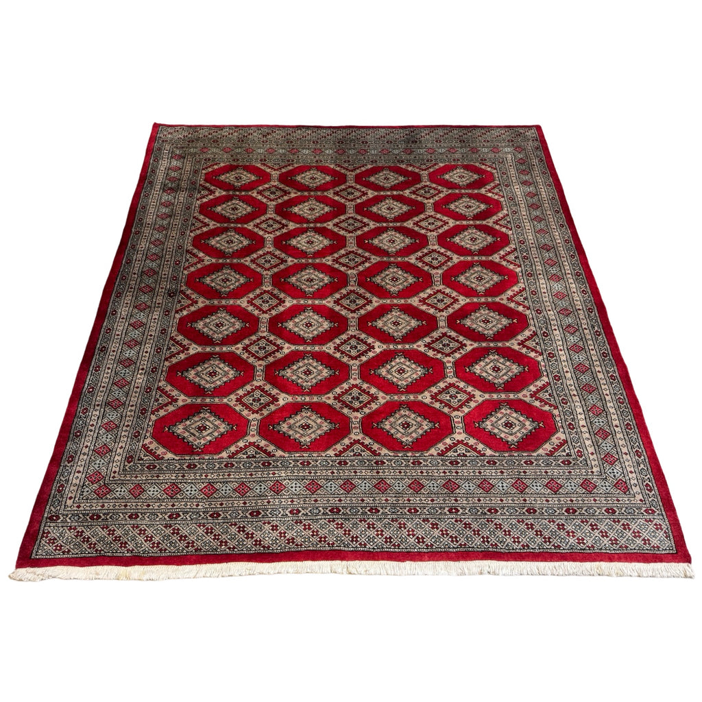 221 x 206 cm Hand Knotted Karachi Jaldar Bokhara – Red Rug