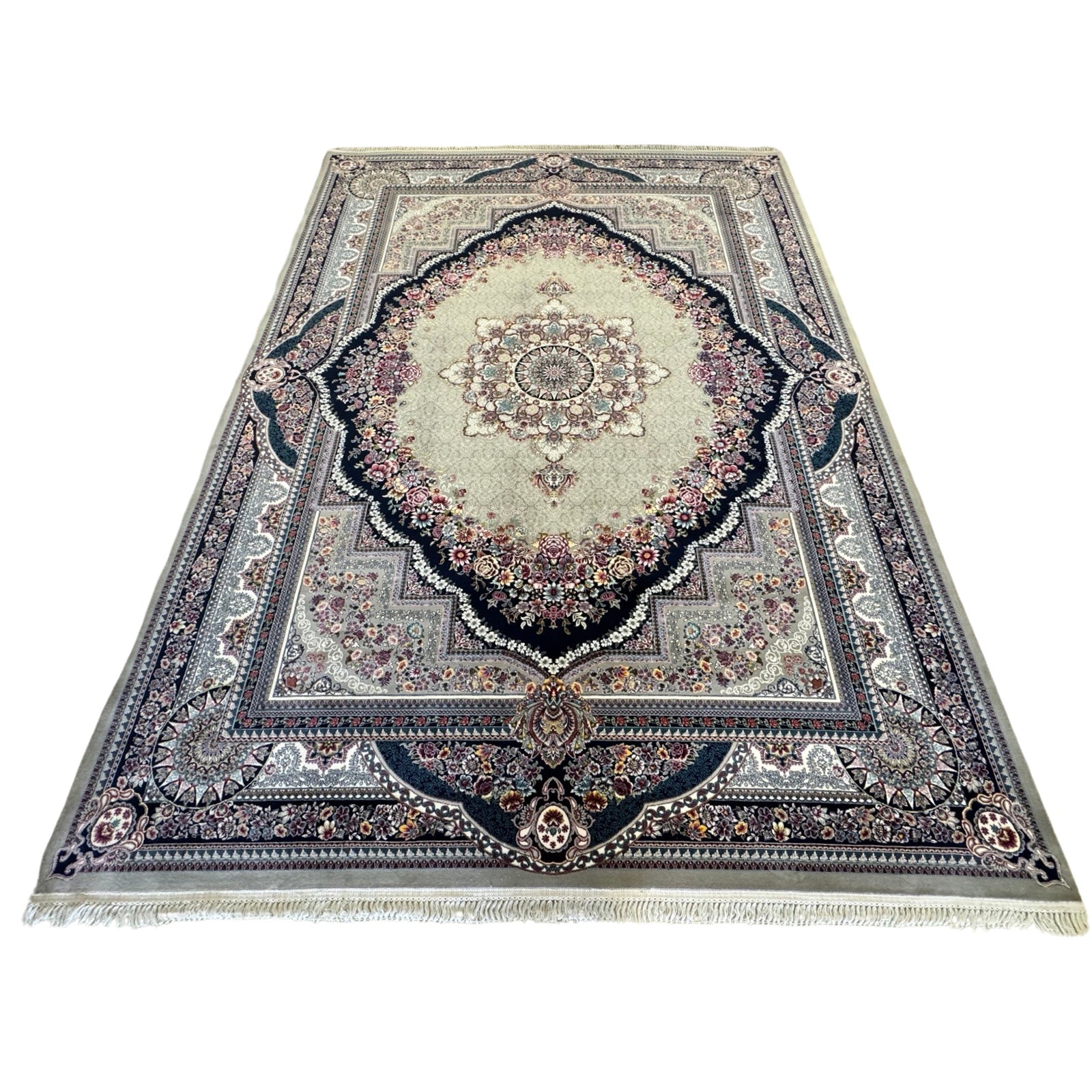 400 x 300 cm Persian Machine-Made Floral Mashad, Grey Rug