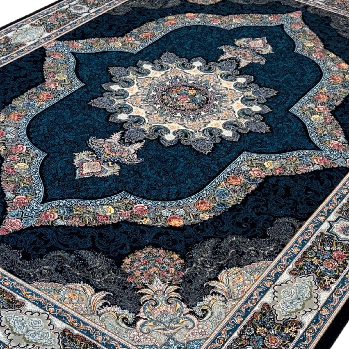 400 x 300 cm Floral High Quality Persian Large Size – Black Navy Rug