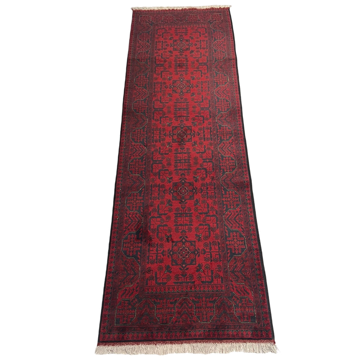 294 x 80 cm Hand Knotted Afghan Turkmen Wool Runner Rug