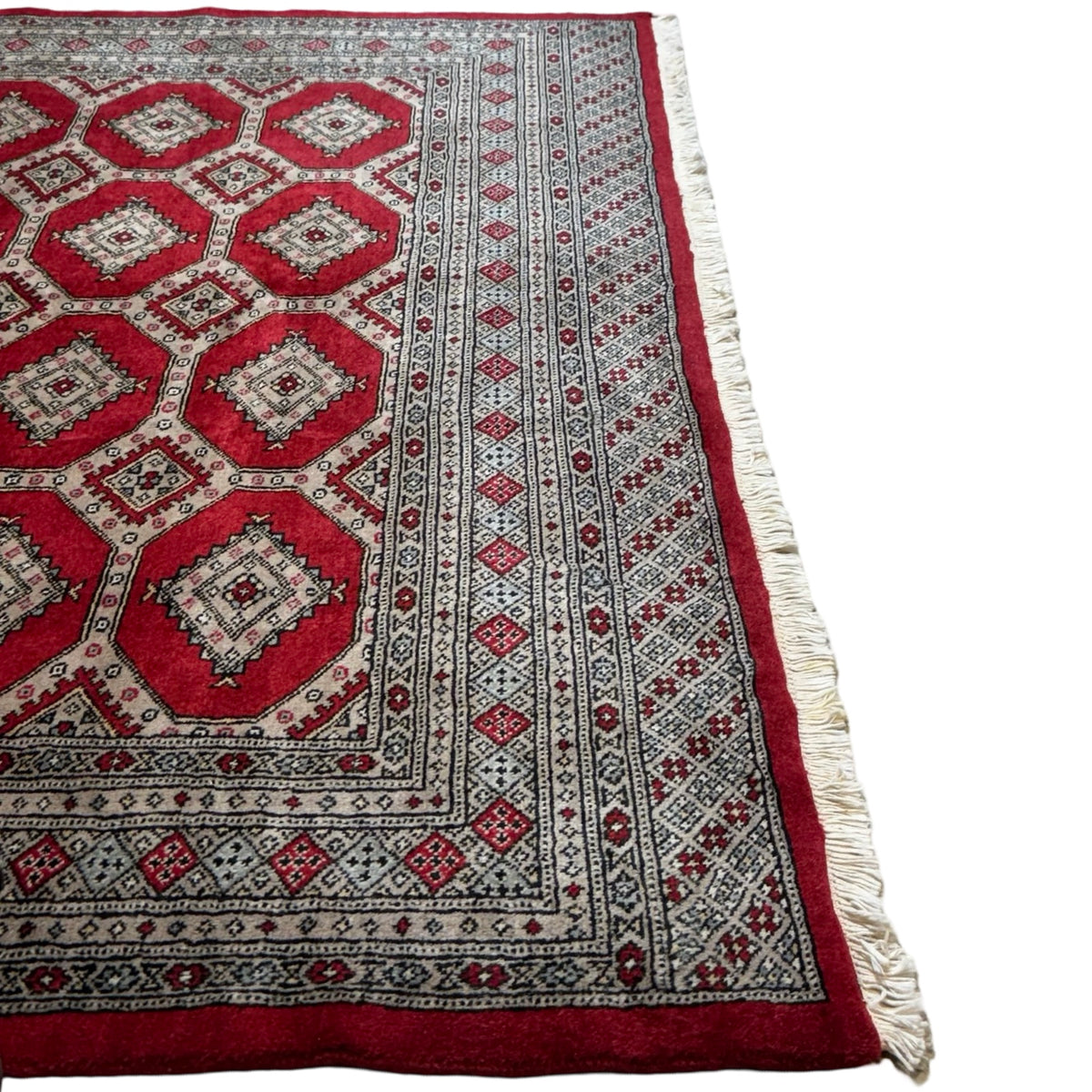 221 x 206 cm Hand Knotted Karachi Jaldar Bokhara – Red Rug