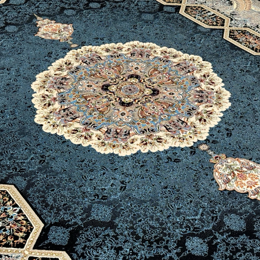 400 x 300 cm Persian Machine-Made Kirman Navy Rug