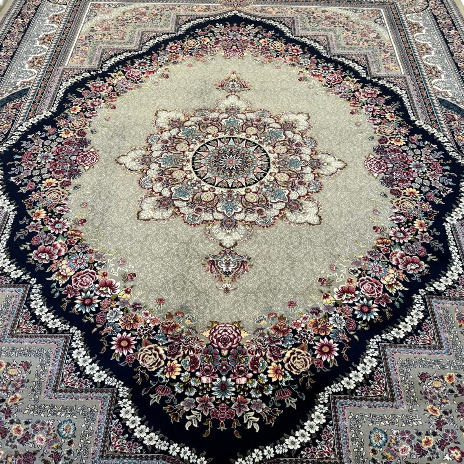 400 x 300 cm Persian Machine-Made Floral Mashad, Grey Rug
