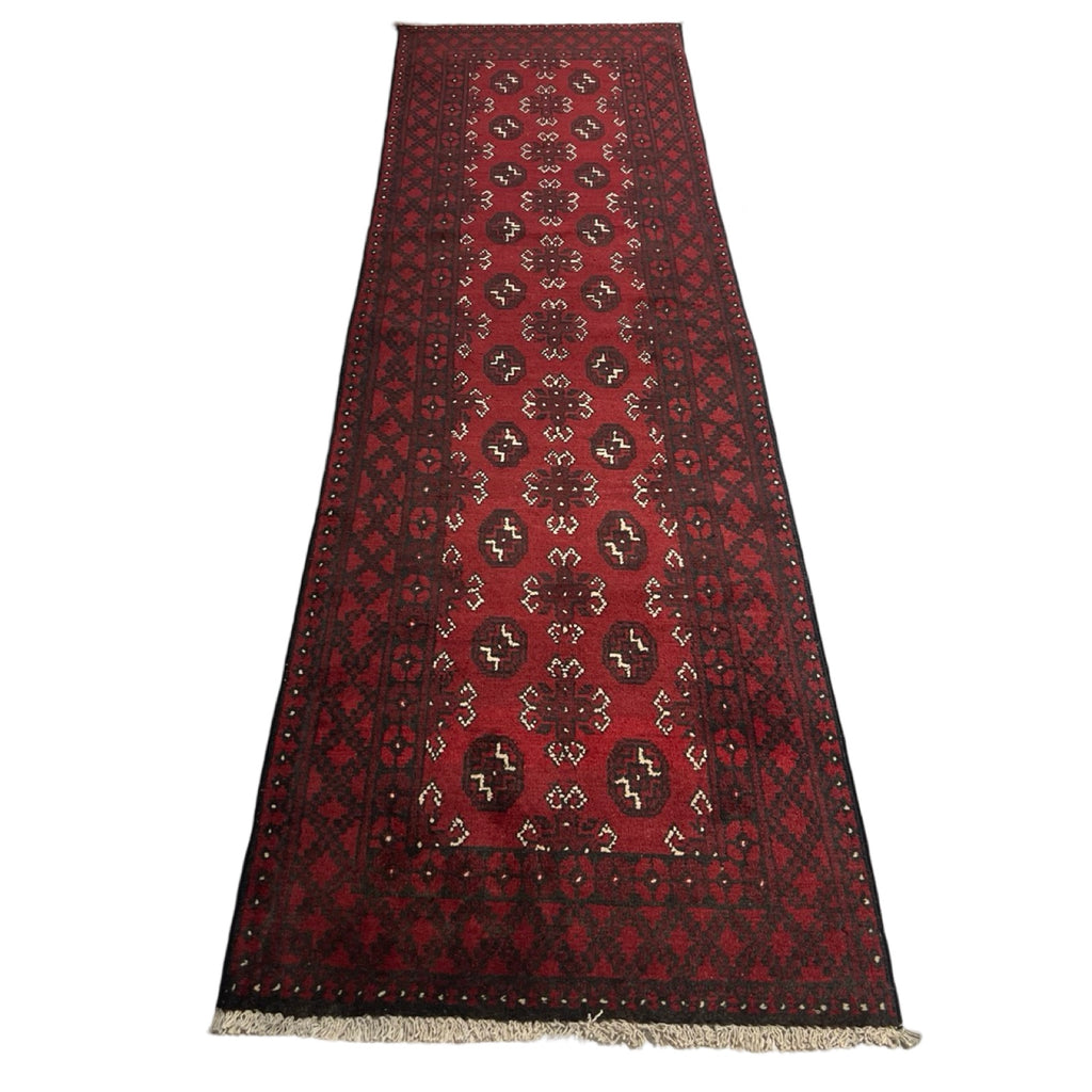 285 x 75 cm Hand Knotted Red Afghan Akche Runner Rug